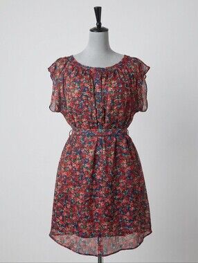 Allen B. By‎ Allen Schwartz Teal and Red Floral Belted Mini Dress